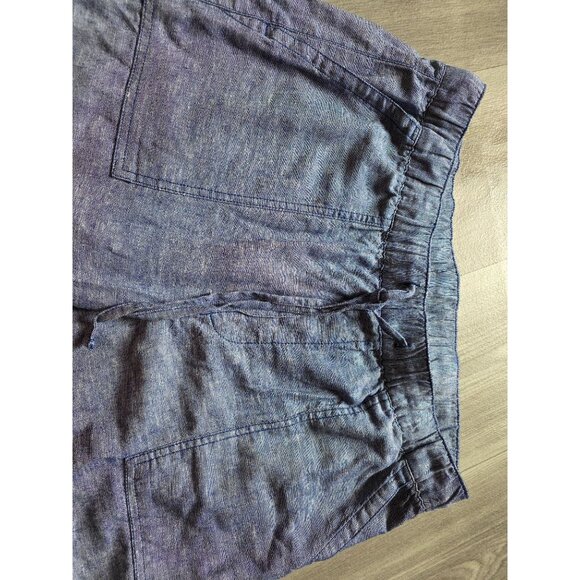 Gap Linen Wide-Leg Pants Drawstring Size L Chambray Blue - Picture 6 of 7